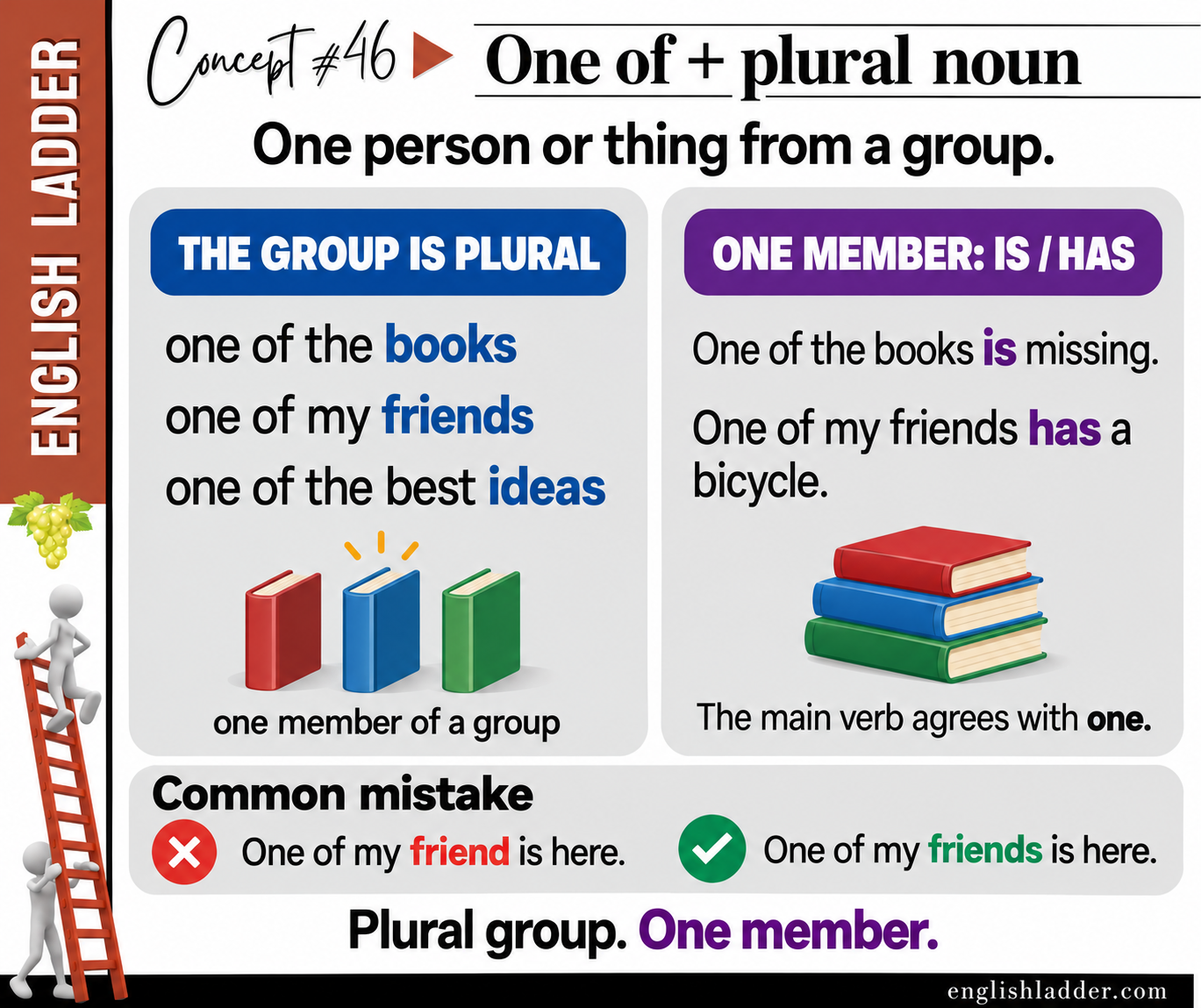 Original concept 46 graphic: One of + plural noun.