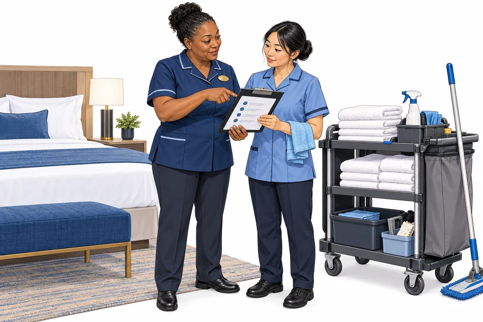 Housekeeping and Commercial Cleaning English: illustration from the revised learner book.