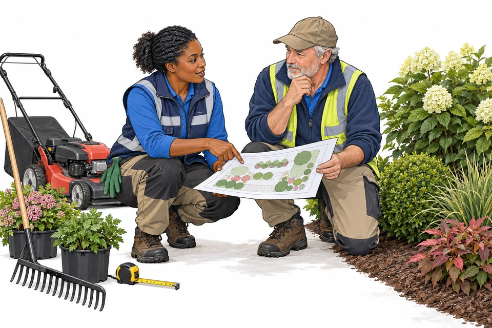 Landscaping and Grounds English: illustration from the revised learner book.