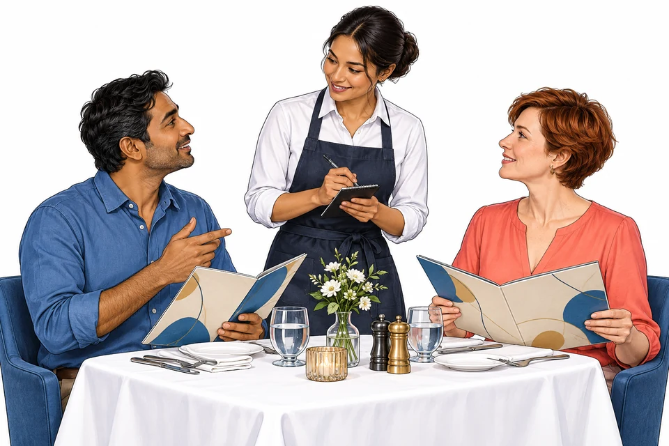 Restaurant Serving English: illustration from the revised learner book.
